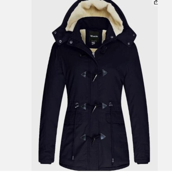 NWT WANTDO Women Winter Thicken Navy Blue Jacket Cotton Coat Removable Hood XXL - Picture 1 of 3